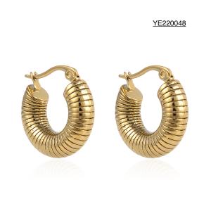 China Versatile Simple Stainless Steel Gold Earrings Thick Round Coil Stud Earrings For Women wholesale