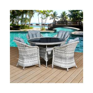 China Outdoor Furniture Set with Round Dining Table AJUNION 4 Seat Weatherproof Weave Rattan wholesale
