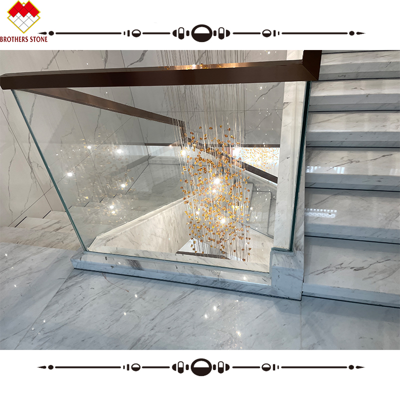 Easy Installation Luxury White Stone Volakas Marble Staircase for Hotel Decoration