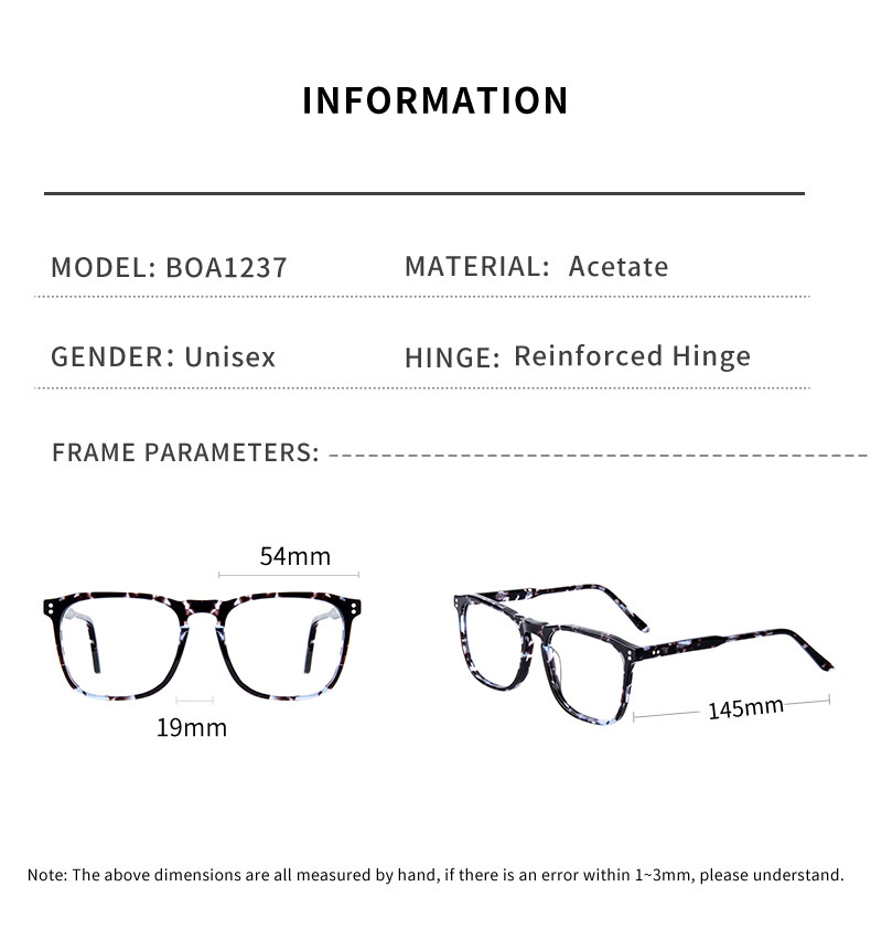 Square Acetate Non Prescription Glasses Optical Frames For Men And Women