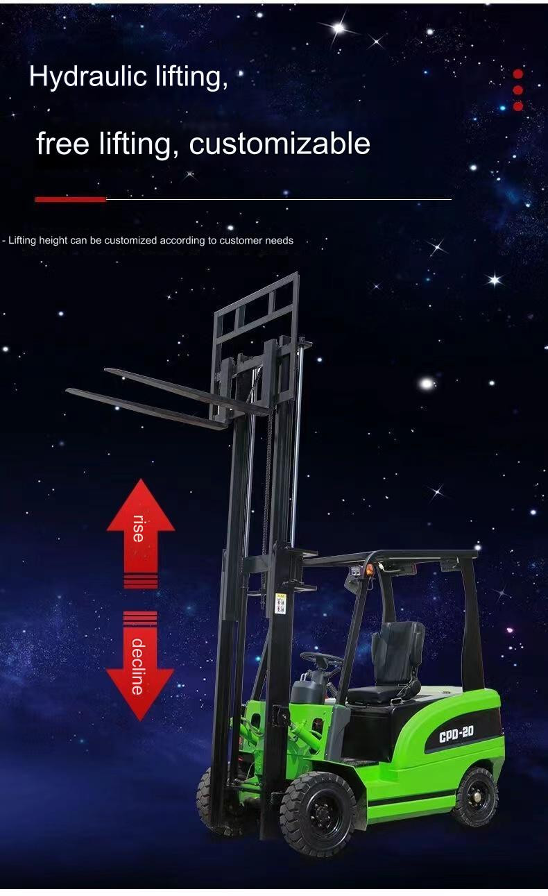Custom Cordless 2 Ton Electric Forklift With 3 Stage Mast Forklift Truck Electric