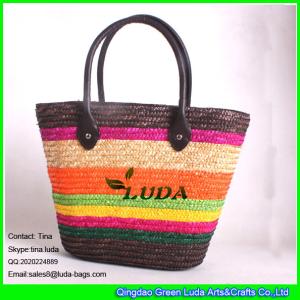 China LUDA woven wheat straw tote bag colorful straw beach bag wholesale