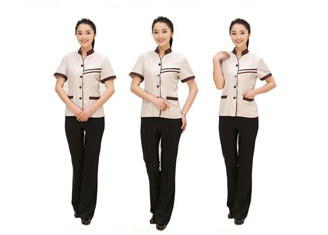 Delicate Handwork Hotel Staff Uniforms Various Colors Slim Fit V - Neck Style