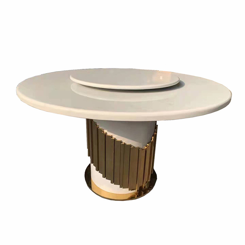 Cross Shaped Stainless Steel Marble Circular Dining Table With Turntable