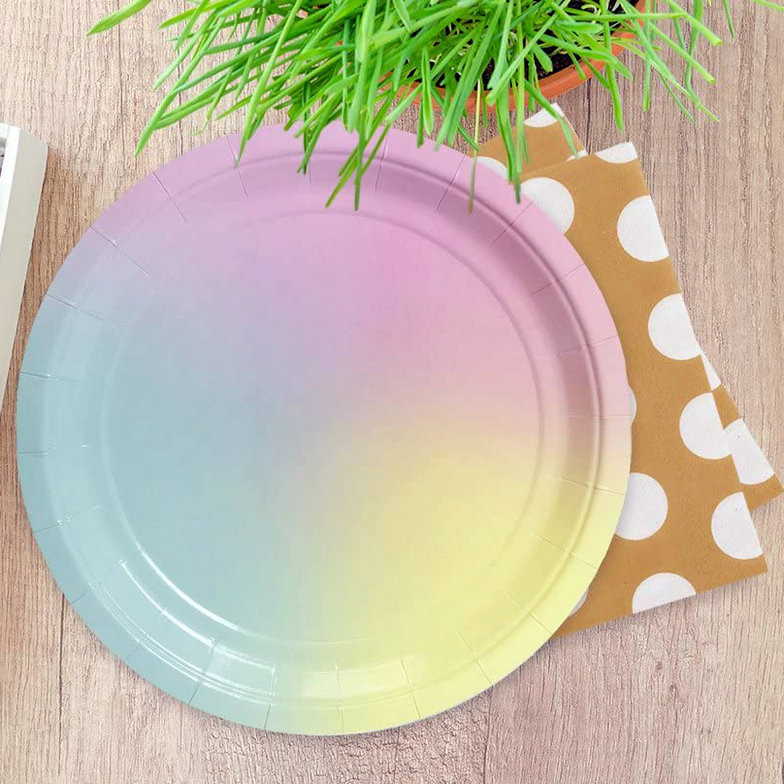 HM20926 Rainbow Gradient Round Trendables Disposable Paper Plates Dinner Size