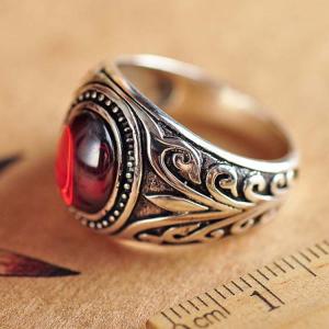 China Mens Sterling Silver Retro Ring with Oval Created Garnet (XH037009RED) wholesale