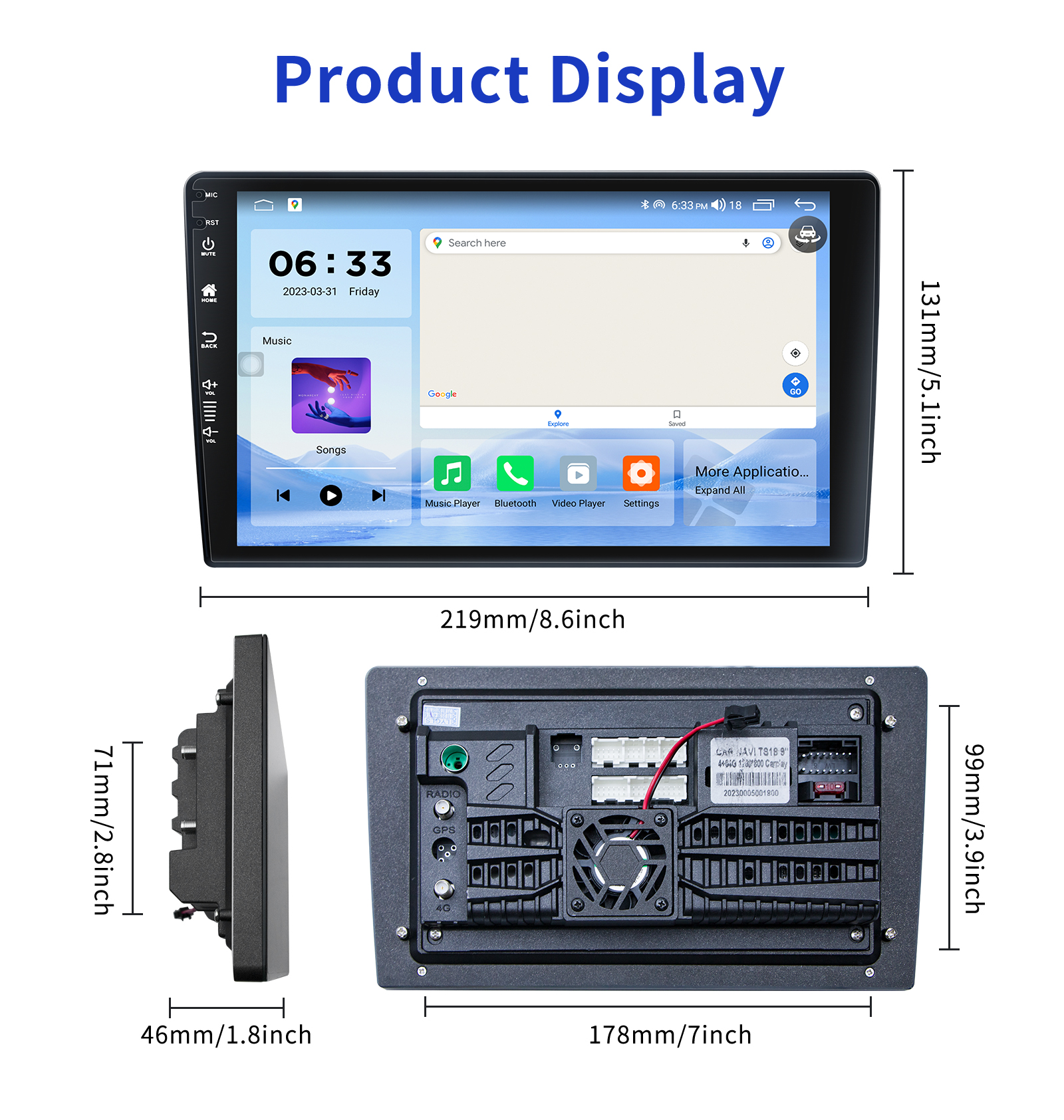 Universal Car 9''2Din Android Multimedia Player with Built-in Wireless CarPlay and GPS
