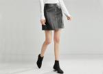 Black PU Skirt Ladies Dress Skirt Short Style Pleather Slim Dress button through