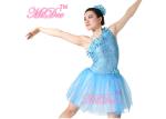 Floral Ballet Dance Costume Sequin Leotard Dress With Oblique Neckline