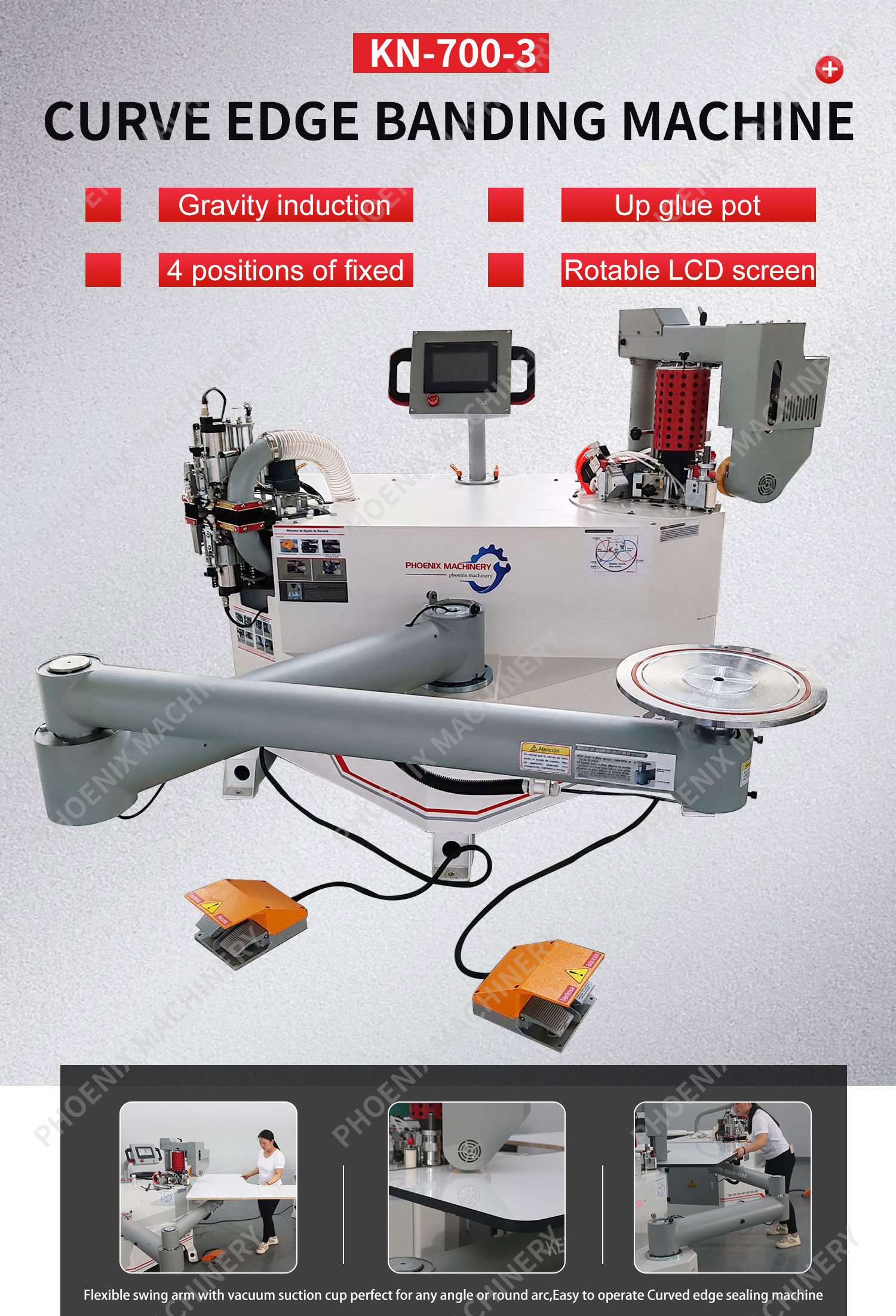 KN-700-3 All-in-one Edge Banding Machine with Laser Guided Trimming and 150mm Vacuuming