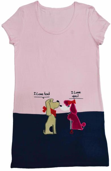 Pink/ Navy Short Sleeve Women'S Viscose Pyjamas , Short Sleeve Sleepwear Dress