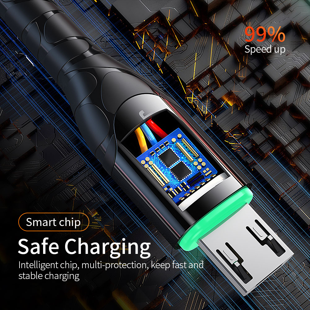 Essager LED Fast Micro Data Cable 3A 0.5M 1M 2M 3M With Data Transfer