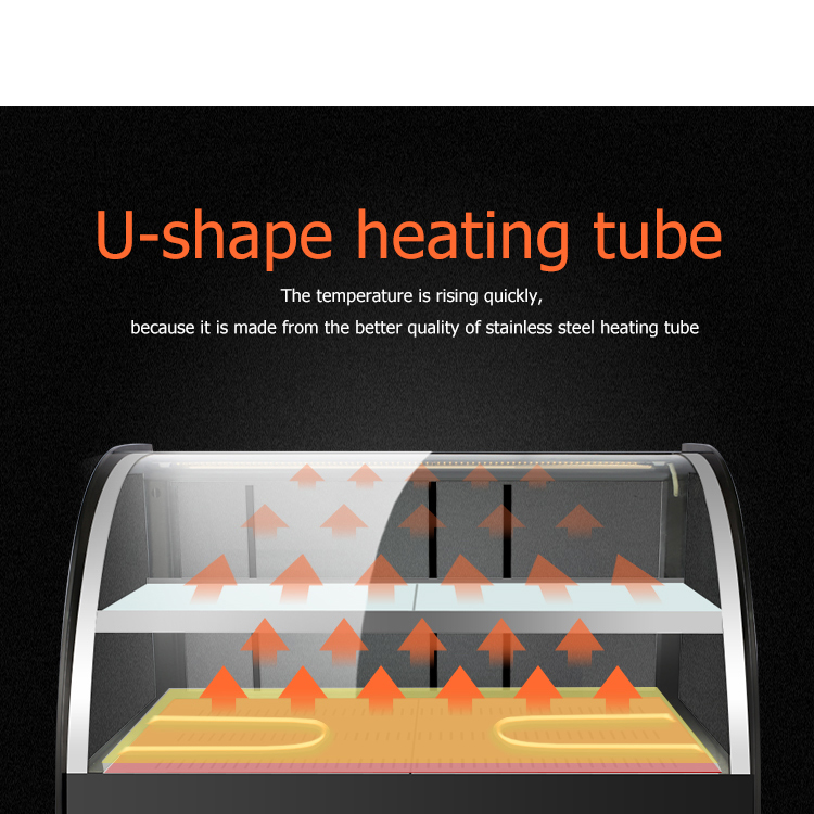 1200x530x580mm Black Curved Glass Food Display Warmer for Hot Food Heating Showcase