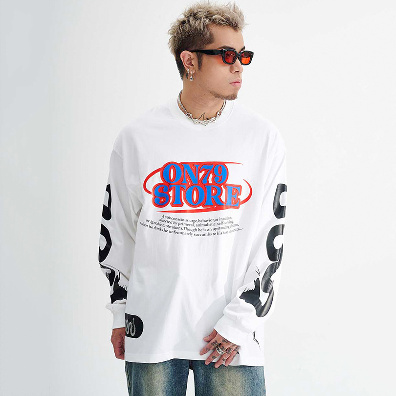 100 Percent Cotton Long Sleeve T Shirts 230gsm Heavyweight Letter Graphic For Men