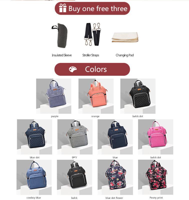 Factory Hot Sell Diaper Bag Large Capacity Mommy Maternity Nappy Backpack with USB Stroller Hooks for Baby Car