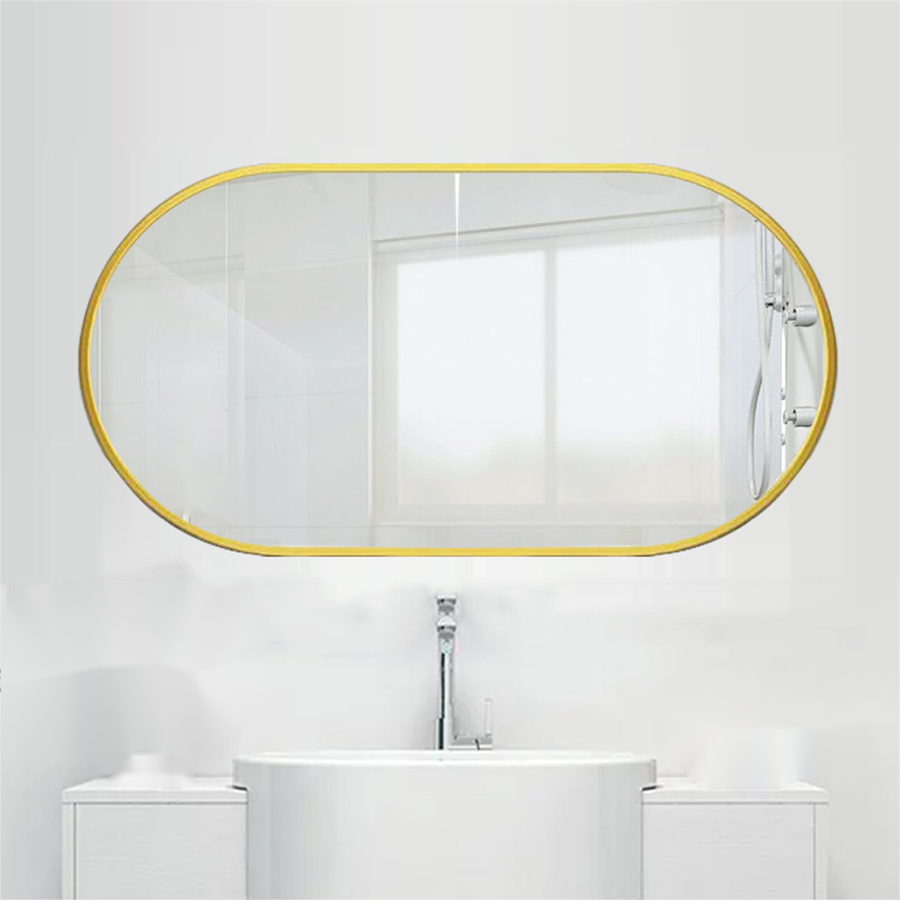 Glass Art Deco Design Style Wall-Mounted Black Decor Mirror with Huge Metal Gold Frame