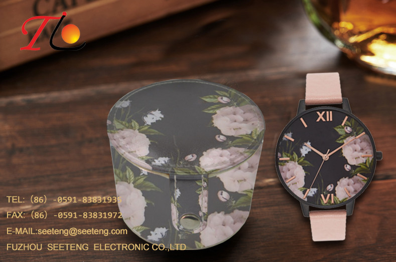 flower watch with pu leather band fashion watch for ladies with a pu flower design box