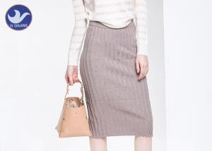 China Ribbed Back Slit Womens Knit Skirt Pencil Fitted Back Opening Wrap Middle Size wholesale