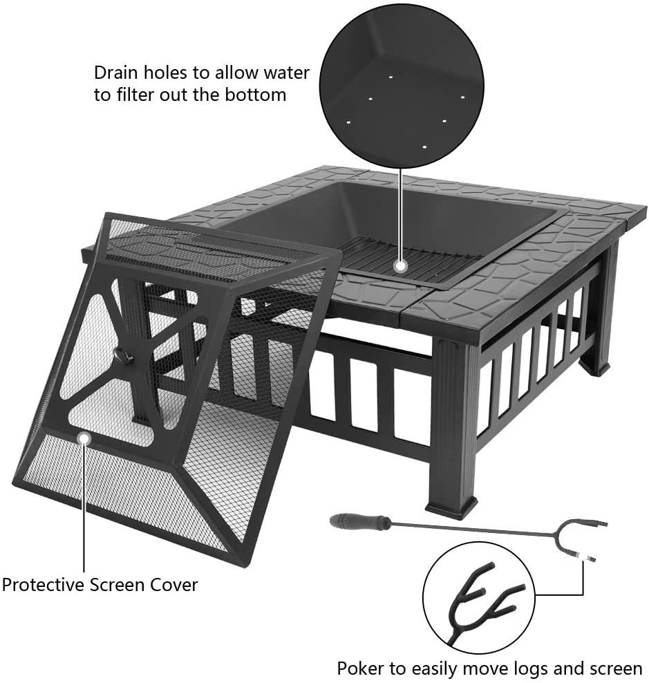 Outdoor 32'' Metal Charcoal Heating Stove For Patio Wood Burning Fireplace