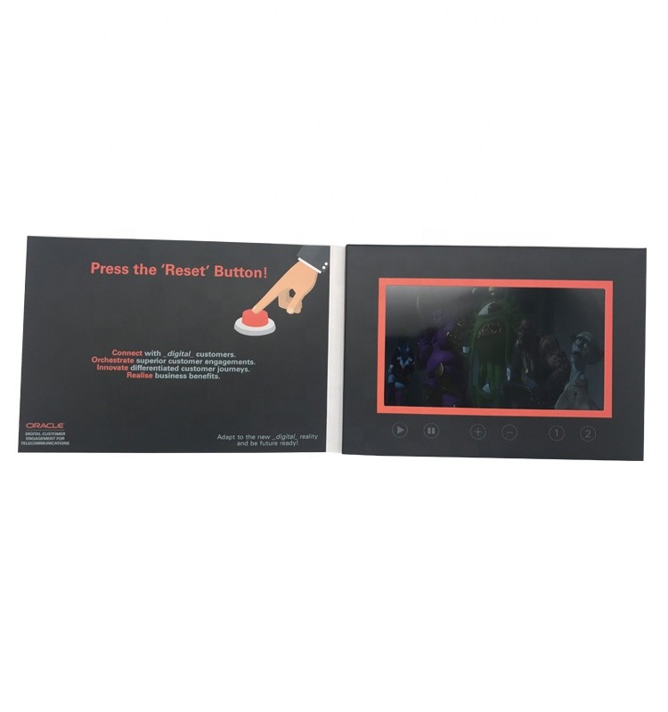 direct maile video brochure card, 7 inch video in print custom video packaging for marketing