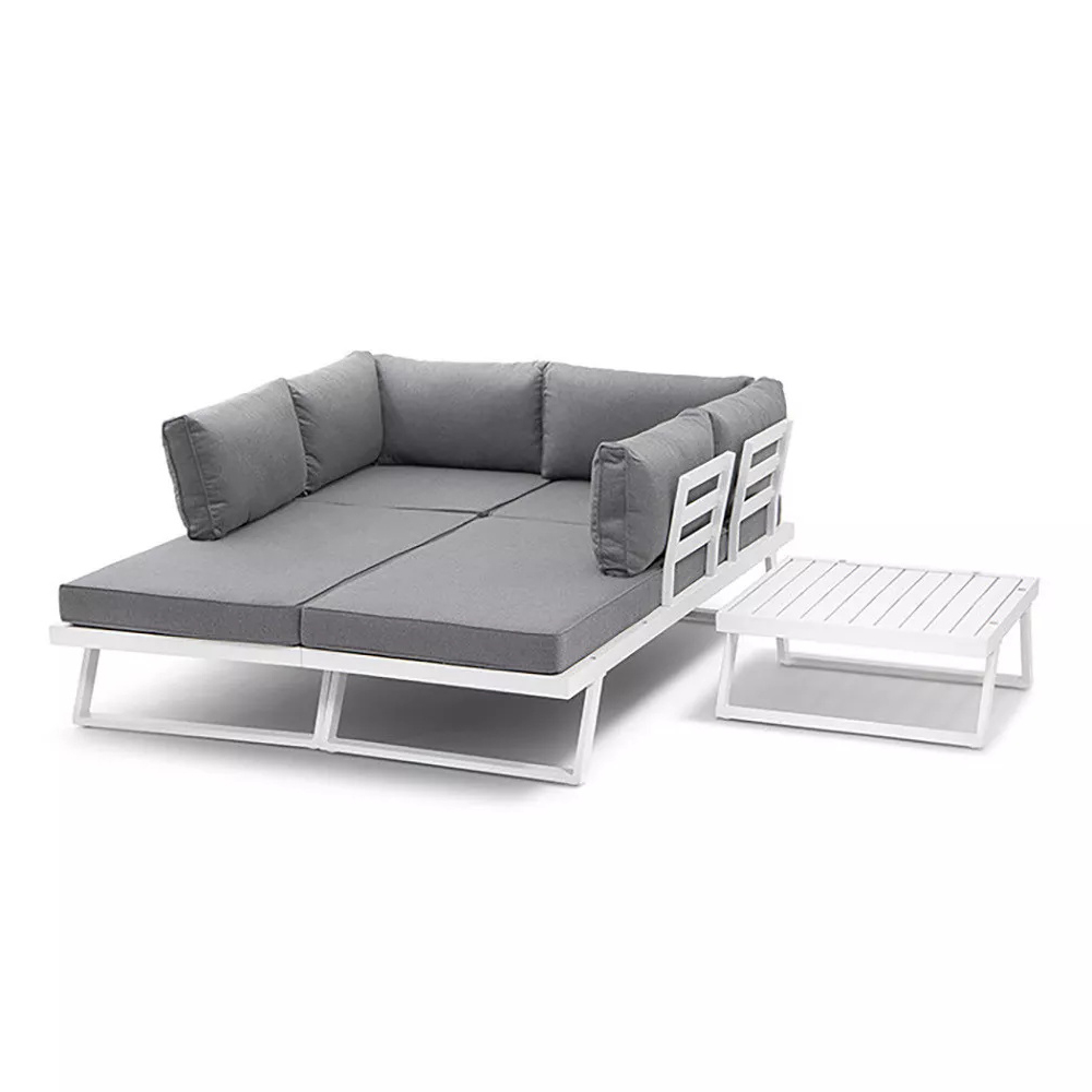 Aluminum Frame Patio Set AJUNION Modern Outdoor Furniture Daybed Sectional Lounge Set