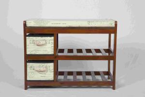 China Walnut Classical Modern Wood Furniture Shoe Storage Bench Seat With 2 Fabric Drawers wholesale