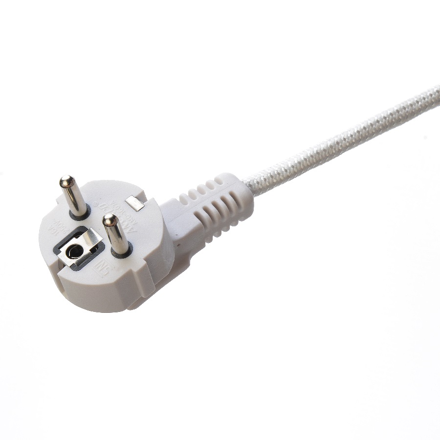 CEE 16A Electric Iron Cotton Cable VDE Black White Ac Power Cord Steam Home Appliance H03RT-F 3x42/0.15mm Male End Type