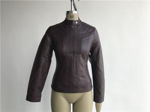 China Zip Through Ladies PU Jacket / Burgundy Pleather Bomber Jacket TW76367 wholesale