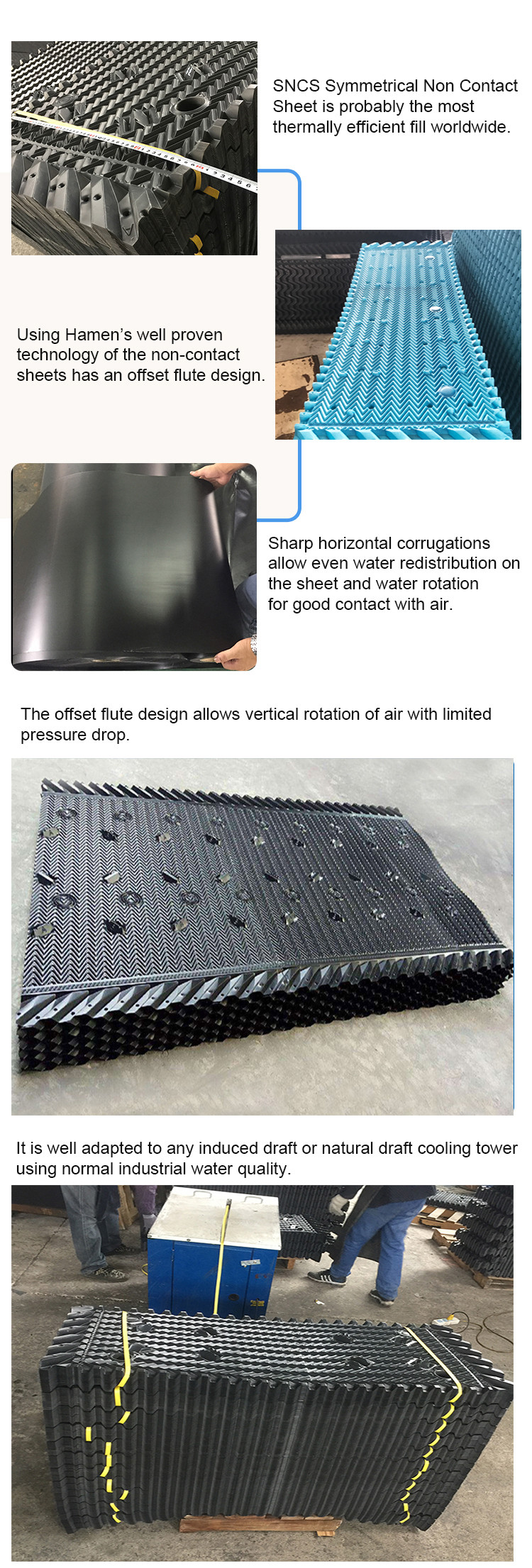 Hot Water Distribution Cooling Tower Infill Material Cross Flow Media PVC Drift Eliminator
