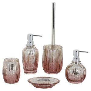 China Mercury Classic Glass Bathroom Accessories Set Pink Color Pumpkin Shape wholesale