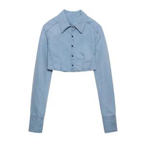 China Manufactuer Customized Button Blue Jean Jacket Crop Top Denim Jeans wholesale