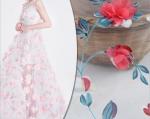 Red color Polyester 3D flower embroidered Lace fabric for bridal dress