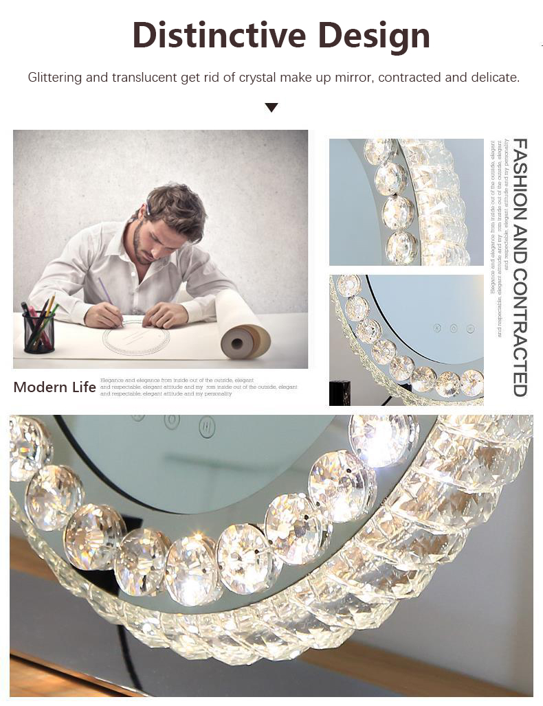 Heart Crystal Vanity Mirror Led Magnifying Mirror ODM