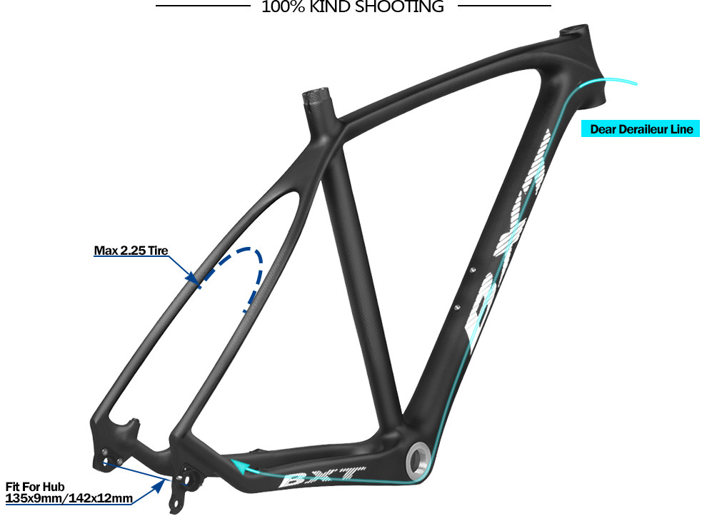29er Full Carbon Mountain Bike Frame Full Suspension Thru Axle Space 135mm 142mm