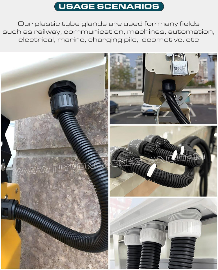 IP68 Plastic Straight Connectors, Adjustable Nylon 6 Cable Glands Waterproof Joints c/w M12~M63 Threads for AD10~AD54.5 Flexible Tubes