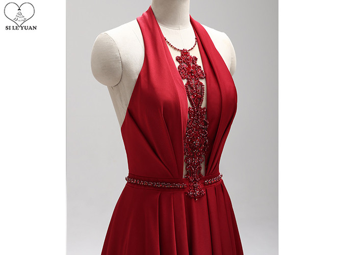 Red Long Tail Stunning Ball Gown Dresses Stretch Fabric Special Hang Neck