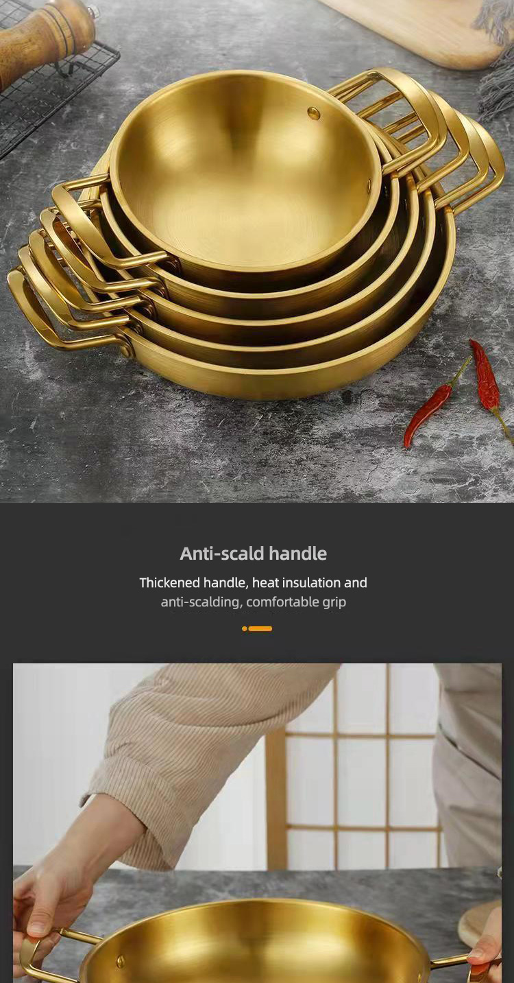 Hot Selling Korea Cooking Kitchen Cookware Induction Frying Pan Seafood Frying Pan Stainless Steel Paella Pans