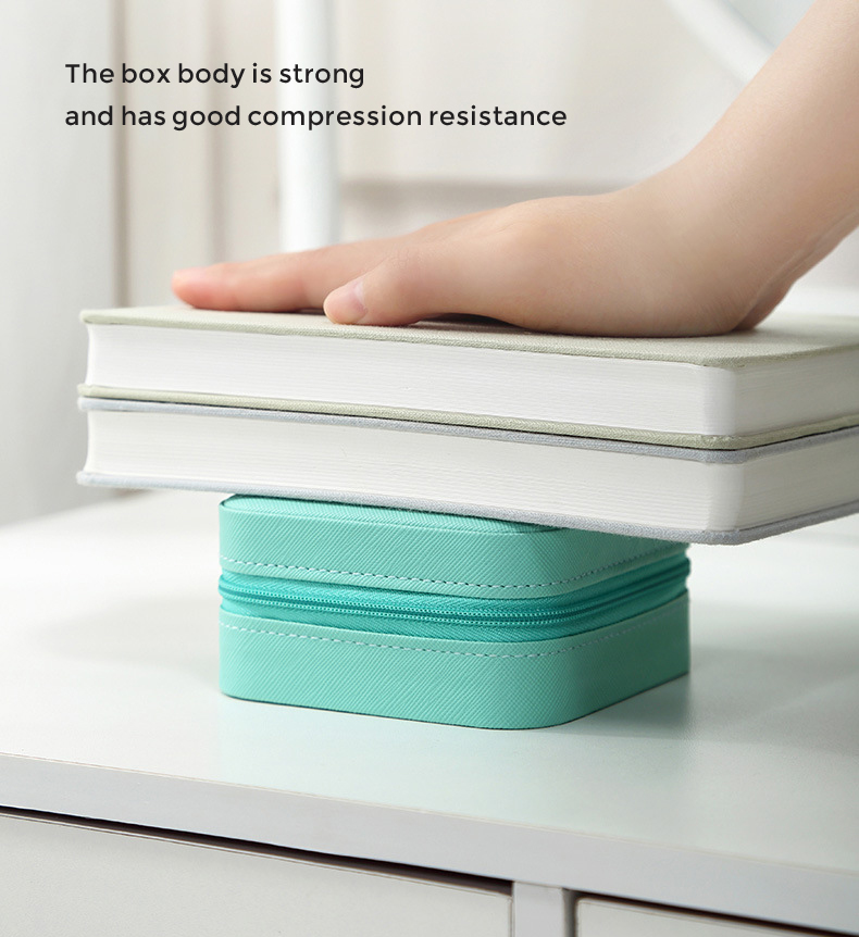 Square PU Leather Travel Jewelry Box Organizer For Rings Earrings Necklace Storage