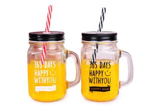 China 480ml Antique Glass Bottles With Straw Handle Transparent Cover wholesale