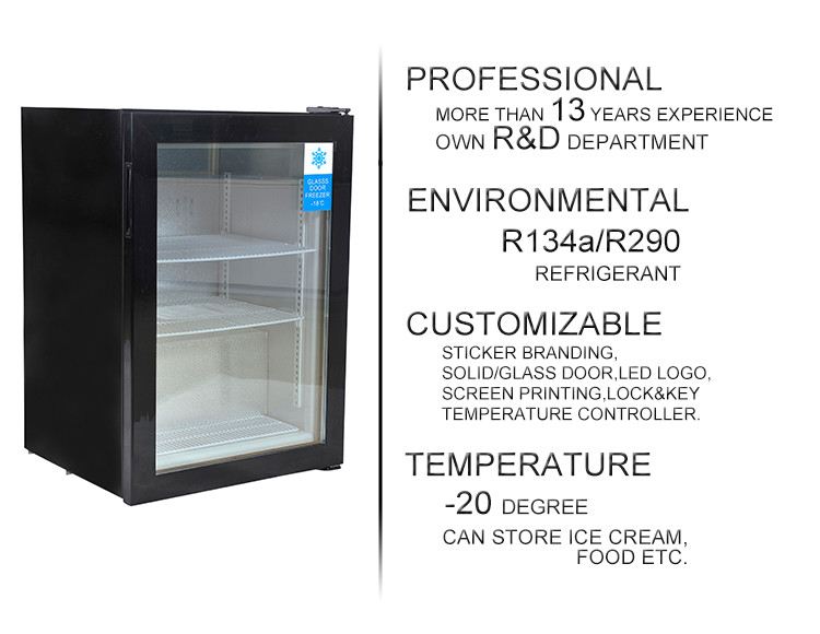 98L Glass Door Small Upright Tabletop Frost Free Mini Freezer SD98