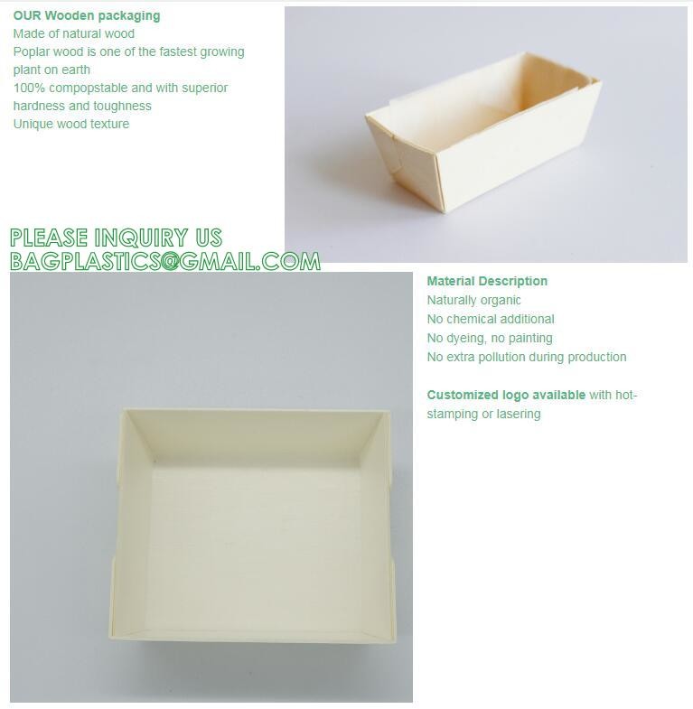 Wooden Food Packaging Box Cake Dessert Container With Plastic Cover, Take Out Pastry Cake Lunch Sushi Tray