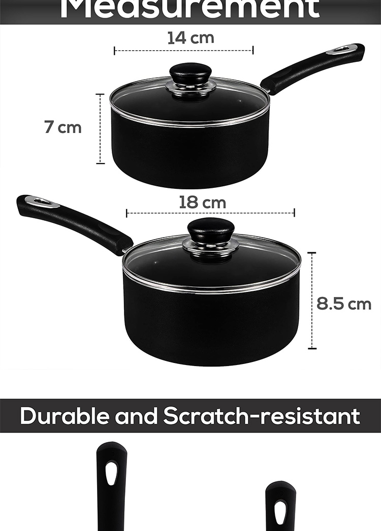 Good Quality Kitchen 4 PCS Black Cookware Pots Cooker Round Sauce Pan Circle Cooking Pot For Cooking
