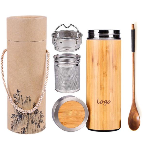 Tumbler Coffee Stainless Steel Double Wall Bamboo Travel Mug 450ml With Bamboo