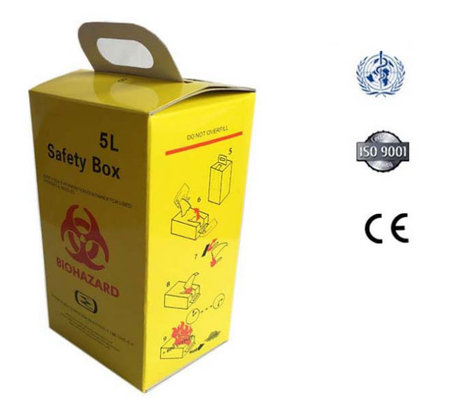 5L Safety box, Disposable Medical Cardboard Safety Box, Safety Box For Syringe,Needles and sharps, 5 Liters