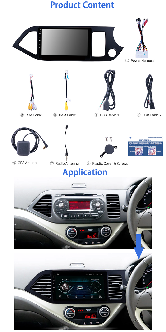 Kia Morning Picanto RHD 2011-2016 Android 10.0 Car Stereo DVD Player Car Multimedia System GPS Navigation Radio
