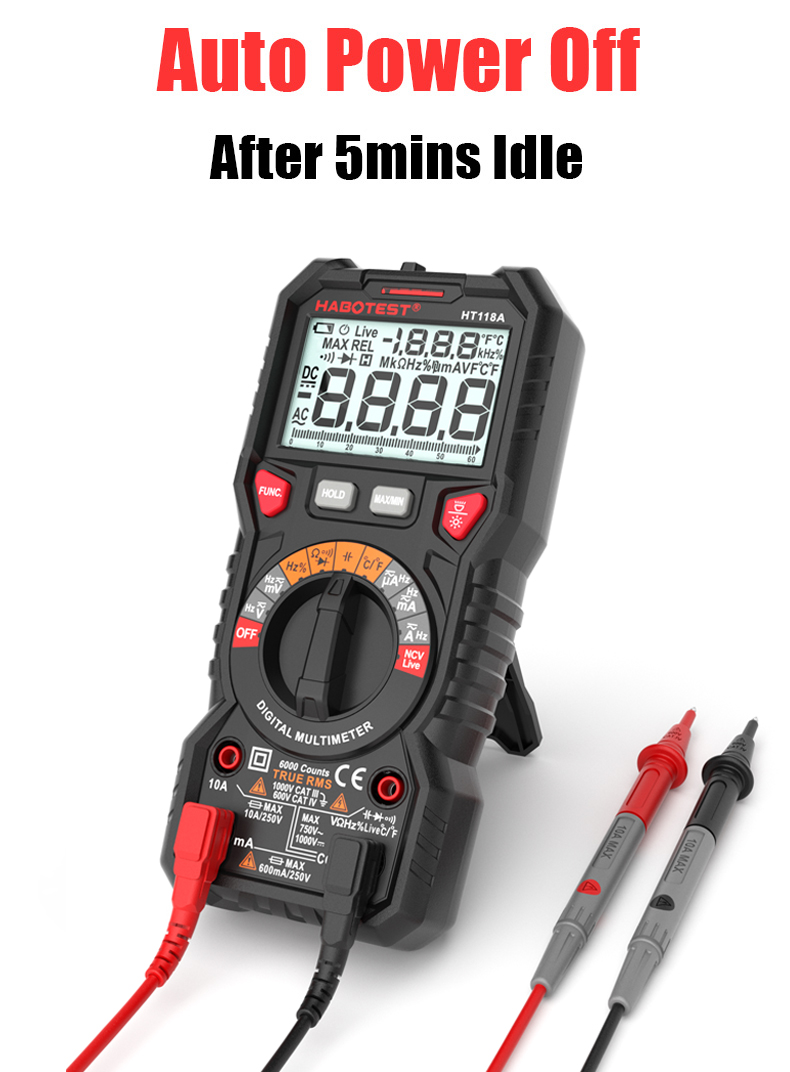 10A 6000 Counts Handheld Digital Multimeter , 750V Capacitance Test Multimeter