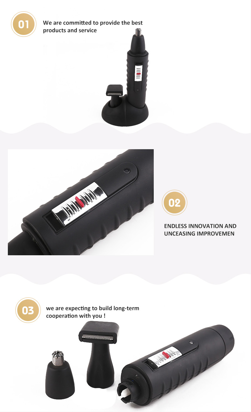 Compact 2 In 1 Electric Nose Beard Hair Trimmer With Stand Battery Operated