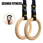 Home Fitness Wooden 28mm Crossfit Exercise Rings And Straps Workout With