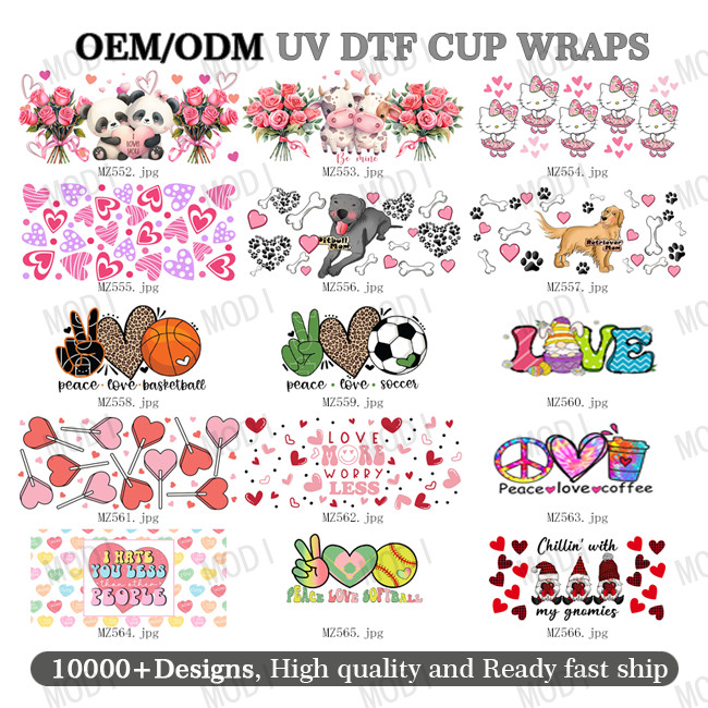 Custom Design 16oz UVDTF Tumbler Decals Sticker Valentine'S Day UV DTF Cup Wrap