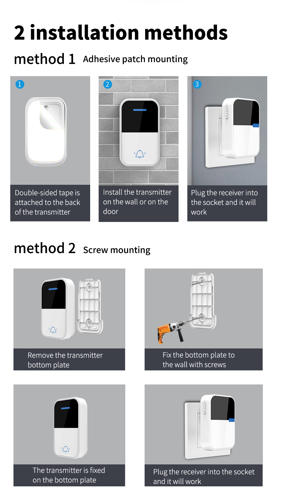 Waterproof Outdoor Wireless Doorbell Modern Kinetic Jingle Bell
